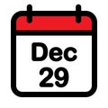 Twenty nineth December calendar icon