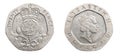 Twenty pence coin isolated on white background Royalty Free Stock Photo