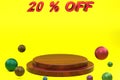 Twenty Percent Off, Yellow Color and Display Wooden Texture Royalty Free Stock Photo