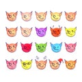 Twenty picture set of cute pig face. Hand drawn vector illustrat