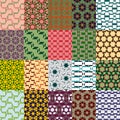 Twenty seamless repeat patterns design made with polygonal shapes like triangle, and hexagon. Royalty Free Stock Photo