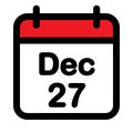 Twenty seventh December calendar icon