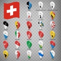 Twenty six flags the Provinces of Switzerland -  alphabetical order with name.  Set of 3d geolocation signs like flags Cantons of Royalty Free Stock Photo