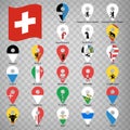 Twenty six flags the Provinces of Switzerland -  alphabetical order with name.  Set of 2d geolocation signs like flags Cantons of Royalty Free Stock Photo