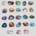 Twenty-three colorful stones on a transparent background