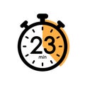twenty three minutes stopwatch icon, timer symbol, cooking time, application time, 23 min waiting time vector
