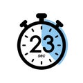 twenty three seconds stopwatch icon, timer symbol, 23 sec waiting time vector illustration Royalty Free Stock Photo