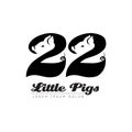 Twenty two Little Pigs - Logo. Logotype with number 22, pig faces and perky tails