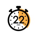 twenty two minutes stopwatch icon, timer symbol, cooking time, application time, 22 min waiting time vector illustration