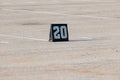 Twenty yard line marker ready for rehearsal at band camp Royalty Free Stock Photo