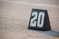 A twenty yard line marker ready for rehearsal at marching band rehearsal Royalty Free Stock Photo