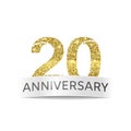 Twenty year anniversary. The banner 20th birthday Golden color