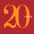 Twenty years symbol. Twentieth birthday emblem. Anniversary sign, number 20 logo concept, vintage poster template
