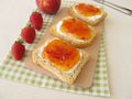 Twice-baked bread with peach-strawberry-jam Royalty Free Stock Photo