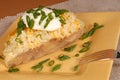 Twice baked potato with scallions, cheese and sour cream