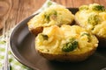 Twice baked potatoes stuffed with broccoli, sour cream and cheese. Royalty Free Stock Photo