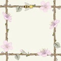 Twig frame with flowers and bee