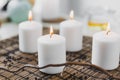 twig near flaming candles. High quality beautiful photo concept Royalty Free Stock Photo