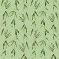 Twigs with bamboo leaves on a green background. Watercolor illustration. Seamless pattern from the BAMBOO collection Royalty Free Stock Photo