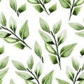 Twigs with green leaves watercolor seamless pattern