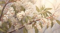 Twigs of a snowberry shrub, an ornamental deciduous plant with poisonous white berries. Symphoricarpos albus berries. Generative Royalty Free Stock Photo