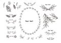 twigs trees leaves frames flowers black and white wreath png ai
