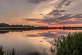 Twilight above the pond or lake with cloudy sky at summer with water reflection Royalty Free Stock Photo