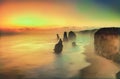 Sunset silhouette of the 12 Apostles, Great Ocean Road, Victoria, Australia