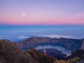 Twilight around the volcano crater at Mount Rinjani summit Gunung Rinjani