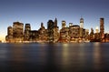 Twilight as the sun sets over Lower Manhattan. Famous New York l Royalty Free Stock Photo