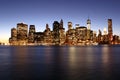 Twilight as the sun sets over Lower Manhattan. Famous New York l Royalty Free Stock Photo