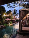 twilight atmosphere of a restaurant in Bali with the romance of true love
