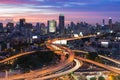 Twilight of Bangkok elevated road junction and interchange Royalty Free Stock Photo