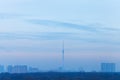 Twilight blue sky over city with TV tower Royalty Free Stock Photo