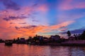 Twilight and Boat Chao Phraya River, Ayutthaya in Thailand