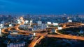 Twilight city highway intersection with blue sky Royalty Free Stock Photo