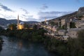 Twilight  in City of Mostar over the  Neretva River in Bosnia and Herzegovina Royalty Free Stock Photo