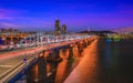 Twilight at Dongjak Bridge and Han river in Seoul City , South Korea Royalty Free Stock Photo