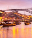 Twilight  Douro river, Porto Portugal Royalty Free Stock Photo