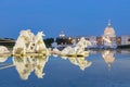 Twilight exterior view of the Apollo Fountain Plaza of Chimei Museum