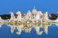 Twilight exterior view of the Apollo Fountain Plaza of Chimei Museum