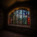 Twilight Geometry: A Colorful Stained Glass Window Royalty Free Stock Photo