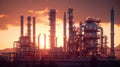 Twilight Glow Oil Refinery Plant Illuminating the Desert, Powering the Crude Oil Industry. created with Generative AI