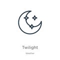 Twilight icon. Thin linear twilight outline icon isolated on white background from weather collection. Line vector sign, symbol