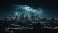 Twilight illuminates futuristic city skyline, reflecting on crowded water below generated by AI Royalty Free Stock Photo