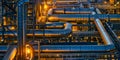 Twilight Illumination of Oil and Gas Refinery Piping Complexity Royalty Free Stock Photo