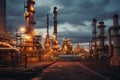 Twilight industrial scene at oil refinery Royalty Free Stock Photo