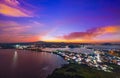 Twilight Jeju city skyline,view from Seongsan Ilchulbeong, Jeju Island, South Korea