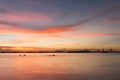 Twilight of Laem Chabang seaside at Sriracha with sunset sky Royalty Free Stock Photo