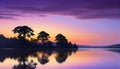 Twilight Lake Sunset With Mountain And Gradient Sky Illustration Background